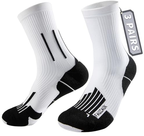 Fauzauk Crew Laufsocken Herren Damen, 3er Pack Sportsocken & Kompressionssocken mit Dämpfung Anti-Blasen Wandersocken für Laufen Radfahren Training