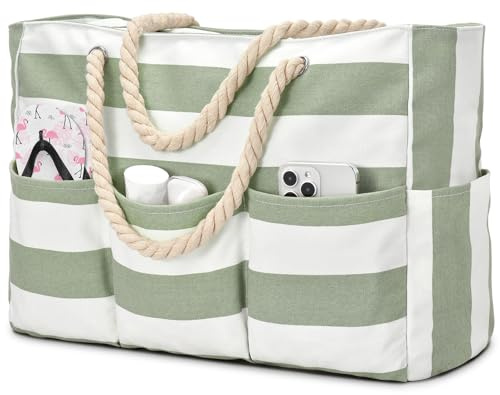 oscaurt Strandtasche Wasserdicht Badetasche XXL Shopper Tasche Damen Vielseitige Umhängetasche mit Reißverschluss Beach Tote Bag Faltbare Reisetasche mit Mehreren Fächern