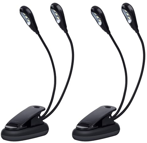 2 Stück LED-Licht für Notenständer, Notenpultleuchte, Leselampe Buch Klemme, Leselicht mit USB-Kabel, Doppelkopf Clip, Notenständer Licht Batterie nicht enthalten (6 Leuchten) [Energieklasse A] (2)