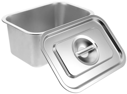 Cabilock Poubelle à Compost Cuisine Inox avec Couvercle, 32 x 22 x 15 cm | Format rectangulaire pour le plan de travail et les déchets alimentaires quotidiens