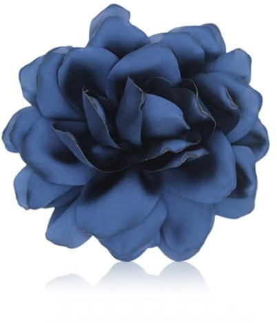 ZUWIJEQ Broche Fleur De Roses, Broche Femme Vetement, Grande Broches De Mousseline, pince cheveux mariage, Barrette à Fleurs, Élégante Bijoux Cheveux,Broches Fleur Pour Mariage, Fête,Danse(Bleu Foncé)