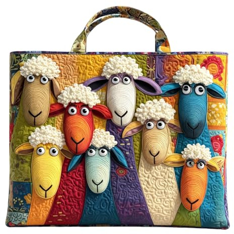 HOVCEH Schaftasche, Handgefertigt Schäfchen Tasche Faltbar, Handtasche Schaf mit Schafmotiv, Einkaufstasche mit Griff für Einkaufen, Aufbewahrung, Reisen