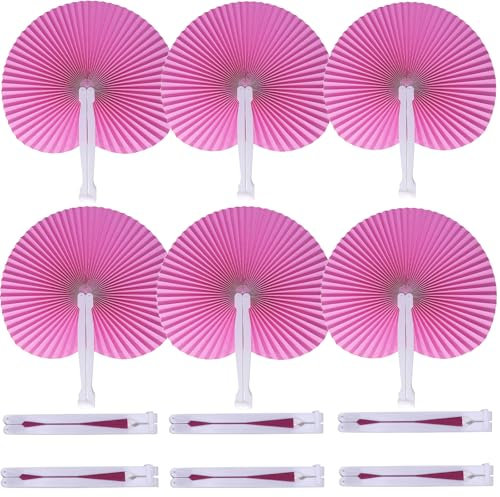Bestage 20 Pieces Decorative Paper Folding Hand Fans Handheld,Pink Round Wedding Foldable Fans Chinese and Japanese Fans Bulk for Bridal Guest Church Party Favors Dancing Birthday DIY
