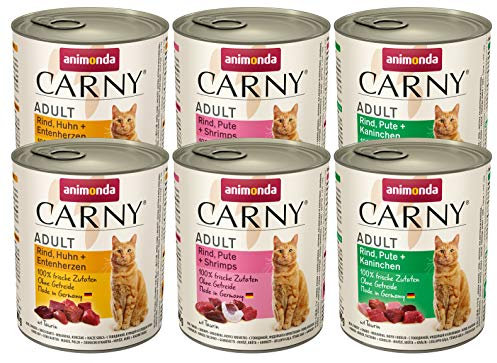 animonda Carny Adult Kräftige Variation (6 x 800 g), Katzennassfutter für ausgewachsene Katzen, Nassfutter mit 100 % frischen, fleischlichen Zutaten, Katzenfutter ohne Getreide und Zucker