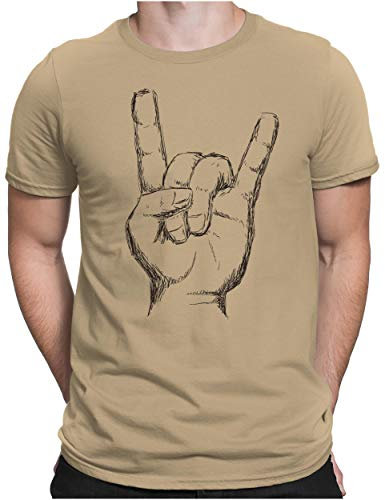 PAPAYANA Herren T-Shirt - Heavy Metal Hand Motiv - Funshirt Regular Fit - Rock Musik Punk - Khaki - Medium