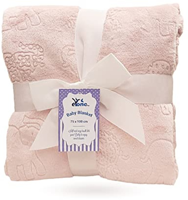 eYone Receiving Warm Fleece Baby Blanket and Fluffy Embossed for Babies from Newborn (light pink)