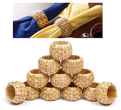 Natürliche Rattan Dekorative Serviettenringe Set von 12 Serviettenringe Bulk für Party Dekoration, Tischdekoration für Esstisch, Alltag, Weihnachten, Ostern Familientreffen