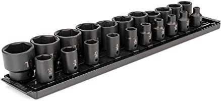 TEKTON 1/2 Inch Drive 6-Point Impact Socket Set with Rails, 21-Piece (5/16-1-1/2 in.) | SID92102