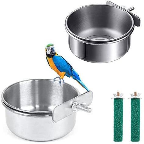 2pcs Gamelle à Suspendre en Acier Inoxydable, Tasses de Plat d'alimentation pour Oiseaux, Gobelet à Nourriture d'oiseaux, pour Perroquets,Oiseaux d'amour