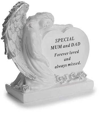 David Fischhoff Sentiment Angel Heart Graveside Remembrance Plaque Ornament - Mum & Dad