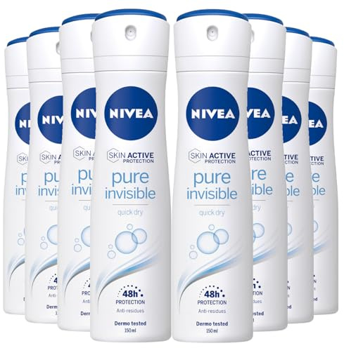 Nivea Pure Invisible Original Lufterfrischer-Spray, Antitranspirant, 48 Stunden, Schutz für frische und freie Haut, hinterlässt keine Rückstände, 8 Flaschen à 150 ml
