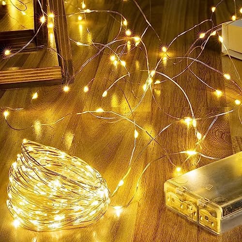 Zemu Fairy Lights Battery Operated, 15m 150 LEDs Copper Wire String Lights, Waterproof Micro Outdoor/Indoor Small Warm White for Bedroom Outside Wedding Jars Bottle Decorations (C0303M300L)
