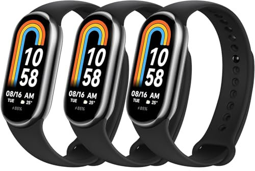 Higgs 3 Piezas Correas Compatibles con Correa Xiaomi Mi Band 8/Mi Band 8/Xiaomi Mi Band 9/Mi Band 9 per Mujer Hombre, Pulseras Remplacement Suave Silicona Deportiva Respirable Negro