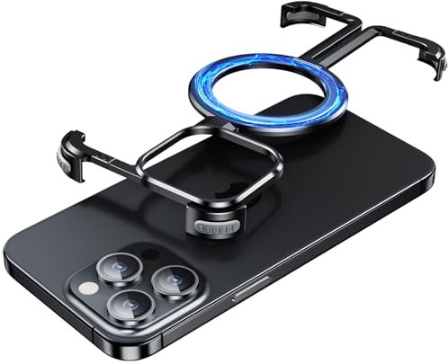 OATSBASF iPhone 14 Pro Max Bumper Case with Invisible Magnetic O-Ring Stand, Minimalist Frameless Case, Black