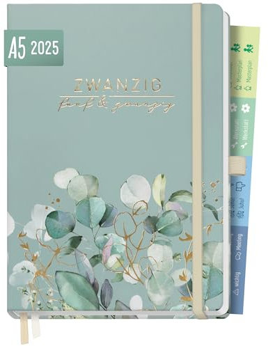 Häfft® Chäff-Timer Premium Kalender 2025 A5 “Minty Leaves” Buchkalender, Terminplaner, Terminkalender, Wochenplaner, Wochenkalender 12 Monate: Jan 25 bis Dez 25 - nachhaltig & klimafreundlich