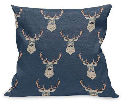 ABAKUHAUS Hirsch Kissenbezug, Hipster Inspiriert Rentier Mit Der Sonnenbrille Schnurrbärte Lustige Tiermuster, Kissenhülle mit Reißverschluss Beidseitiger Druck, 60 x 60 cm, Blaugrau Tan