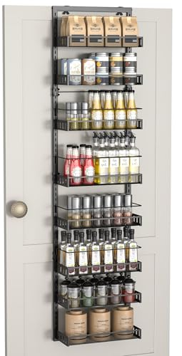 TOPWE Over Door Storage, 8 Tier Metal Hanging Storage, Adjustable Pantry Organizer with Hook for Each Layer, Wall Mounted and Kitchen Spice Rack, Black