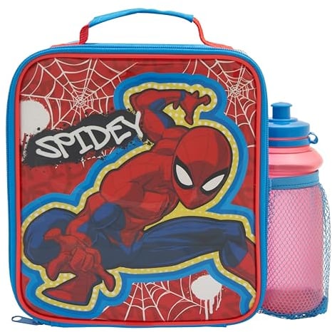 Marvel Spider-Man Box 500ml Polar Gear-Back Supplies Spidey Boys Kids Insulated Lunch Bag School Water Bottle Combo Set-Spiderman Gifts, Polyester, Blue