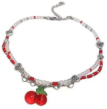 KAHDGSS Koreanische Mode Retro Goth Perlen Kirsche Anhänger Halskette für Frauen Egirl Ästhetische Grunge Y2k 90er Jahre Schmuck Zubehör, Wie abgebildet