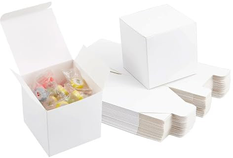 50 Stk Geschenkboxen Kraftpapier Weiß, 5 x 5 x 5 cm Karton Schachteln, Pappschachteln mit Deckel, Geschenkbox Quadratisch für Geschenke, Party, Geburtstag, Hochzeit