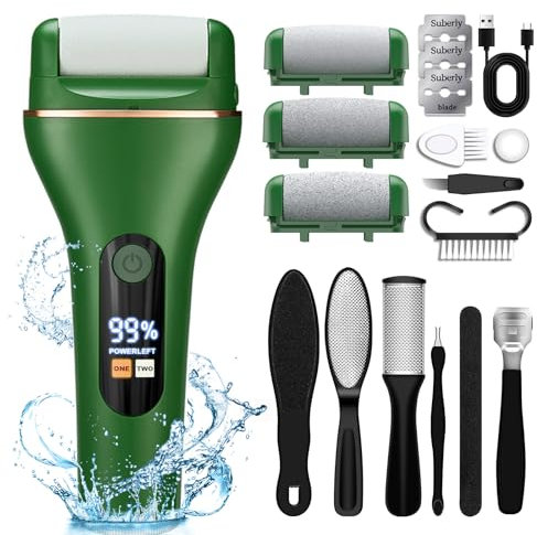 Hornhautentferner Elektrisch - Hornhaut Entfernen Fuß Elektrisch - Hornhauthobe Elektrisch fußraspel mit 2 Gear, IPX7 Wasserdichte Fußfeile für Rissige Fersen, Abgestorbener, Hornhaut entfernen (Grün)