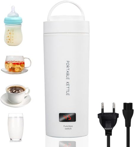 Reise Wasserkocher Klein, 500ML/300W Tragbarer Wasserkocher Mini Wassertasse mit Temperatureinstellung, Tragbar Wasserkocher Geeignet für Reise Schnelle Heizisolationsschale