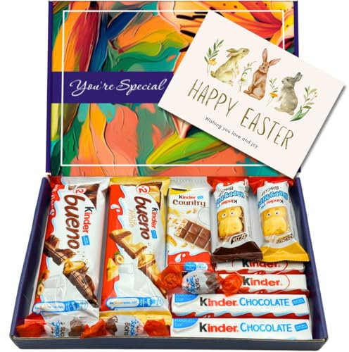 Chocolate Gift Box Hamper, Letter Box Friendly, Perfect for Presents, Surprises and Special Occasions, Bueno, Happy Hippo, Cards, Mini (Easter)