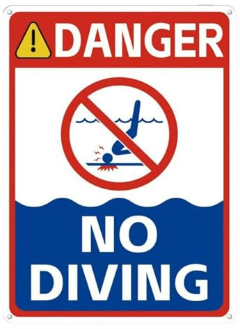 Folpus Schild „Kein Tauchbecken“, Achtung Gefahr, Kein Tauchen in flachem Wasser, Schwimmbadschild für Pools, 35 x 25 cm