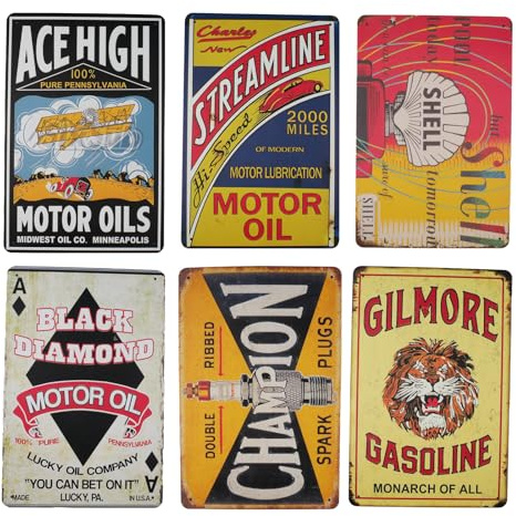 Doafoce 6 Stück Blechschilder Retro Garagen-Tin-Schildern Vintage Metallschilder Poster Blechmalerei Wanddekoration für Garage Bar Raumdekoration Hauswand, 20 x 30 cm