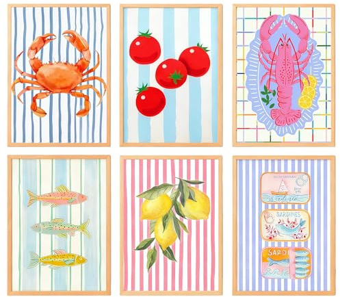FURONGHUAK 6 Piezas Pintar por Numeros Adultos, DIY Pintura por Números, Kit de Pintura al óleo de Lienzo DIY para con Pinceles, Pigmento Acrílico sin marco 20 x 30cm,Mariscos