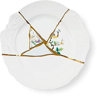Seletti Kintsugi Piatto piano in porcellana e oro 24 carati mod. 2