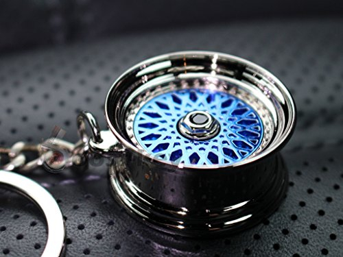 VmG-Store Speichenfelge Schlüsselanhänger massiv Auto Felgen Design Anhänger für Männer Motorsport Fans Geschenkidee (Blau/Schwarz S031)