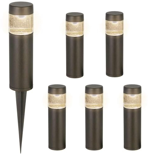 hykolity Low Voltage Landscape Lights, 3W 120LM 12V-15V LED Round Bollard Light, Wired Outdoor Walkway Light Path Lights for Yard Lawn, Aluminum Construction, 30 Watt Equivalent, 6 Pack