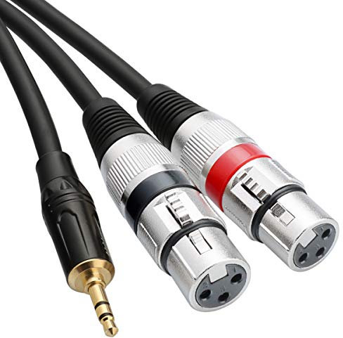 Tisino Twin XLR Female to 3.5mm jack Cable, Dual Female XLR to Mini Jack Y-Splitter Breakout Lead 3m
