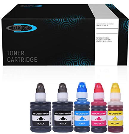 Cleotoner 5X Tintenbehälter ersetzt GI50 Multipack 2X BK je 1x CMY für Canon Pixma G6050 G7050