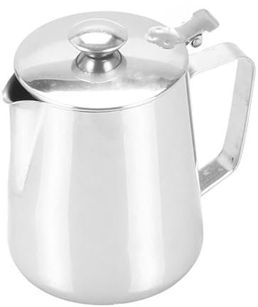 Nikou Milchkännchen Edelstahl, Milchkanne mit Deckel Schaumbecher, Coffee Barista Kaffeetasse Becher Milch Schaumkrug Krug mit Deckel für Latte Coffee Cappuccino Art(600ml)