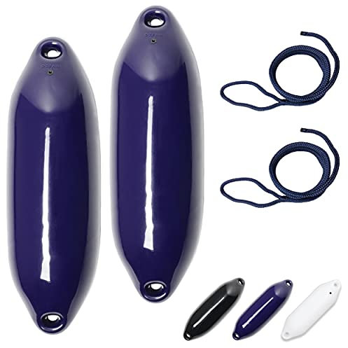 HonuNautic 2er Set Fender incl. Fenderleinen | U-Serie | Farbe: Blau | Größe: Ø 16 x L 56 cm | Boot & Yacht Stegfender, Langfender