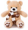 YunNasi Teddybär Groß Riesen Teddy Bär Hellbraun 100cm Plüschtier Kuscheltier Stofftier Teddybär mit Herz und Schal