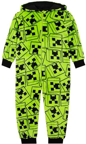 Minecraft Onesie, Creeper Boys Onesie, Gaming Boys All In One Pyjamas, Gamer Kids Pjs, Green 10-11 Years