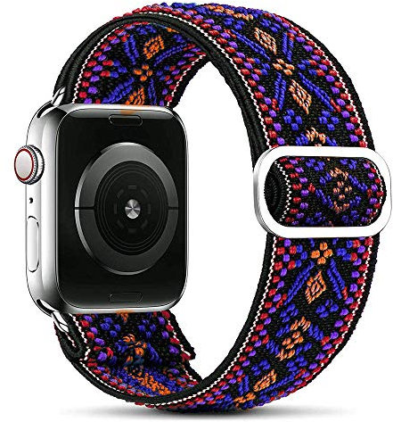 Leishouer Correa elástica Solo Loop compatible con Apple Watch, patrón trenzado de nailon para IWatch Series 6/SE/5/4/3/2/1, correa de Bohemia Naranja 42 mm/44 mm