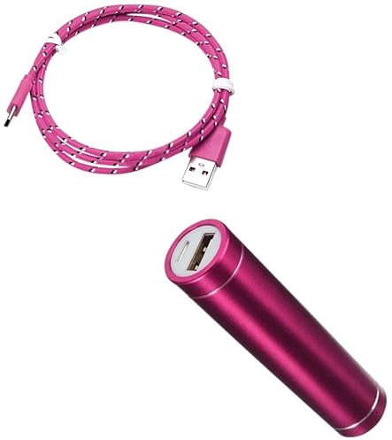 Battery Pack for OnePlus 9 Pro Smartphone Type C (Braided Cable 3 m + External Charger Battery) Android 2600 mAh Pink