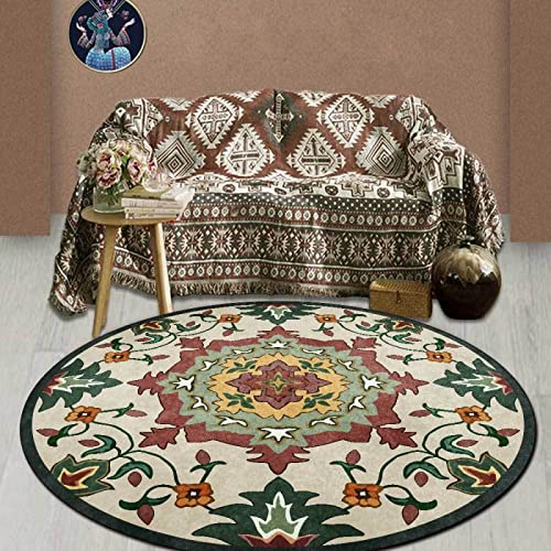 Klassischer Orientteppich rund Ornamente Muster Teppich Kurzflorteppich Outdoor Teppich Retro rot grün floral Ethno-Stil, ø 100 cm