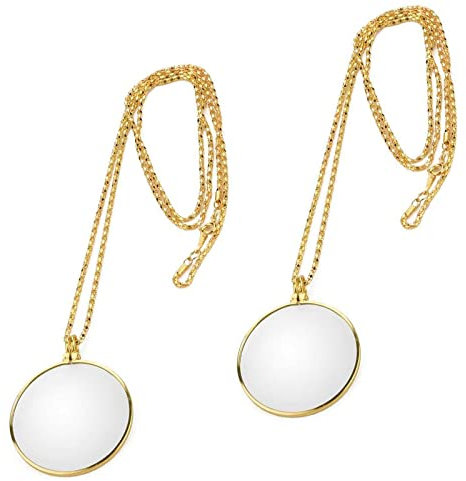 SUpoetry 2 Stücke Monokel, HäNgende Lupe, 5X Monokel Mit Kette, Halskette Lupe Monokel, Anhänger Lupe, zum Lesen von Zeitungen, Büchern, Reisen Oder Arbeit, Kann Kleidung Zusammenbringen (Gold)