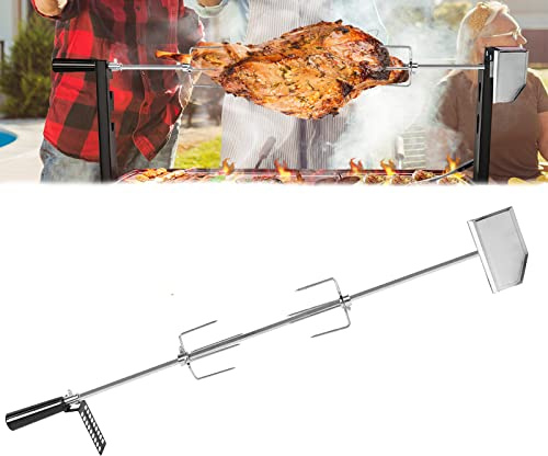 LZQ Grillspieß Set mit Motor 107cm drehspieß,304 Edelstahl Grillspieß Rotisserie 220V - 240V inkl.2X Fleischnadeln Universal Grillspiess