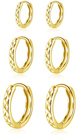 Josfeva Creolen Silber 925 Ohrringe, 925 Sterling Silber Gold Damen Creolen Ohrringe Set, 3 Paare Klein Schlafen Creolen Ohrring Set, Silber Unisex Creolen Kreolen Ohrringe Set in 10, 12, 14mm