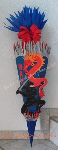 Schultüten Bastelset Ninja mit Drachen blau-rot MaterialType Schultütenzuschnitt 400g Karton