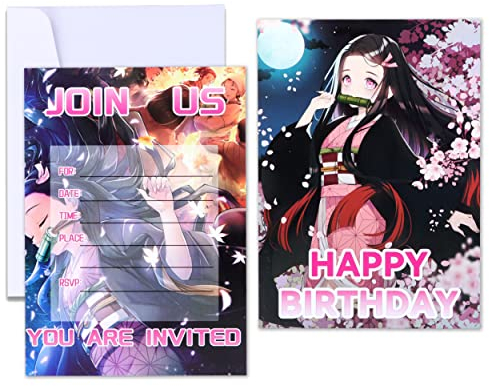 Roffatide Anime Einladungskarten Happy Birthday Supplies 16 PCS Füllen Sie Einladungen mit Umschlägen für Mädchen und Jungen 5x7 Zoll aus