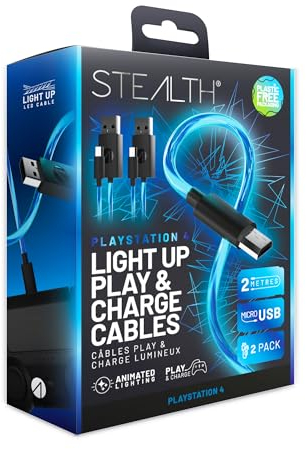 STEALTH Câbles 2M LED Light Up Twin Play & Charge, Compatible avec PS4 et autres appareils