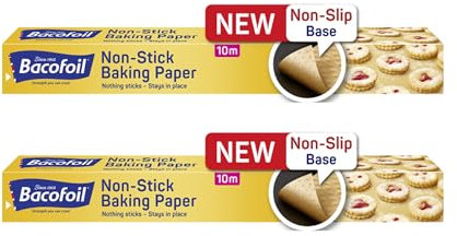 Non-Stick Baking Paper with Non-Slip Base Premium Quality Baking Parchment Paper Roll Suitable for All Types of Baking use in Conventional, Combination and Microwave ovens – 38cm x 10m x 2 Rolls