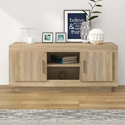 homiuse Meuble TV Chêne Sonoma 102x35x45 cm Bois d'ingénierie Unité TV Design Epuré Armoire TV Bibliothèque Salon Meuble de Télévision Etagère de Rangement Cadres Photo Plantes Livres